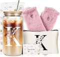 Unique Initial Glass Cup with Lids and Straws, Monogrammed Gifts Box