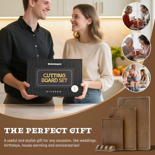 Extra Large Bamboo Cutting Board for Kitchen (Set of 3), with Deep