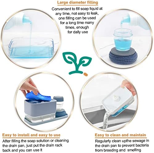 Dish Soap Dispenser with Sponge Holder, 4-in-1 Countertop Pump