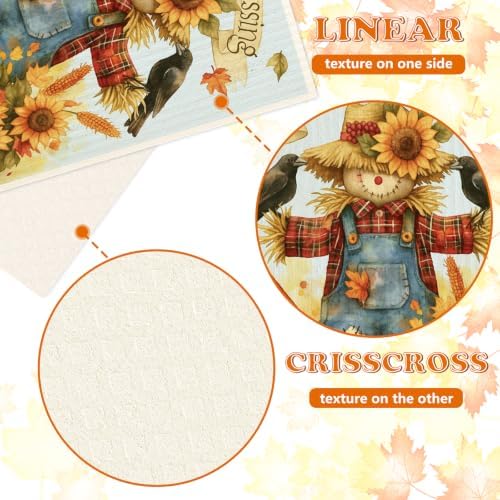 FYSUIMU Fall Swedish Dishcloths, Pumpkin, Sunflower, 6 Pcs, 7 x 8 Inch