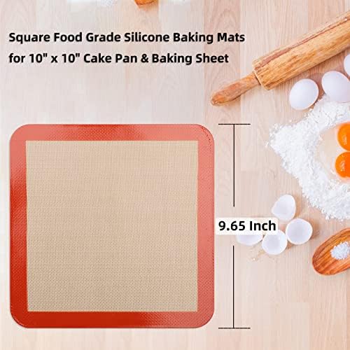 Square Silicone Baking Mats for 10 Inch Cake Pan, 9.65"Square Food