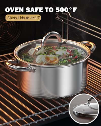 Cook N Home 12-Piece Stainless Steel Pots and Pans Kit, Silver Handle