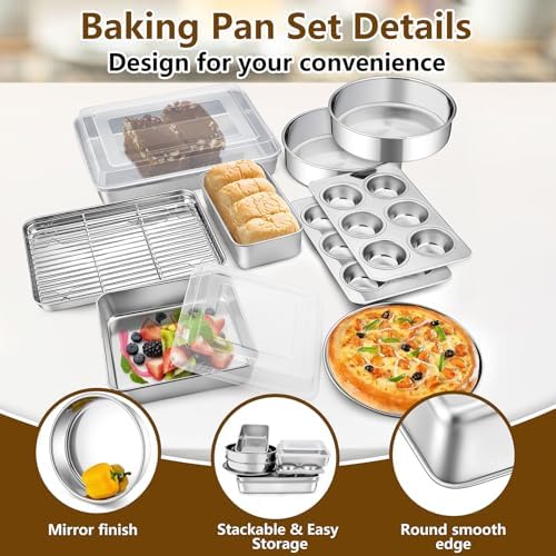 P&P CHEF 12-Piece Bakeware Set, Stainless Steel Baking Pans Set for
