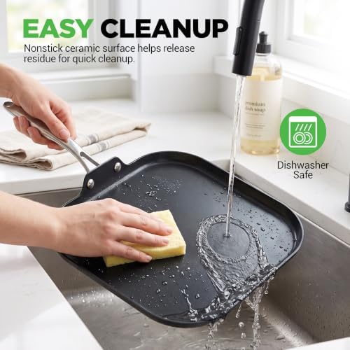 NutriChef 11-Inch Griddle Pan | Ceramic Non-stick with Induction Base