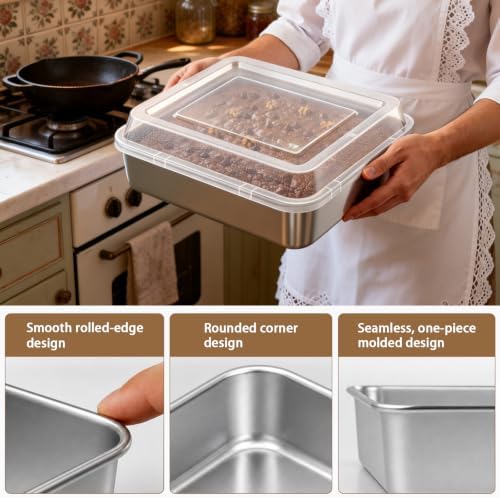GIUOIDUO 2-Pack 8x8 Inch Baking Pan with Lids - Stainless Steel Square