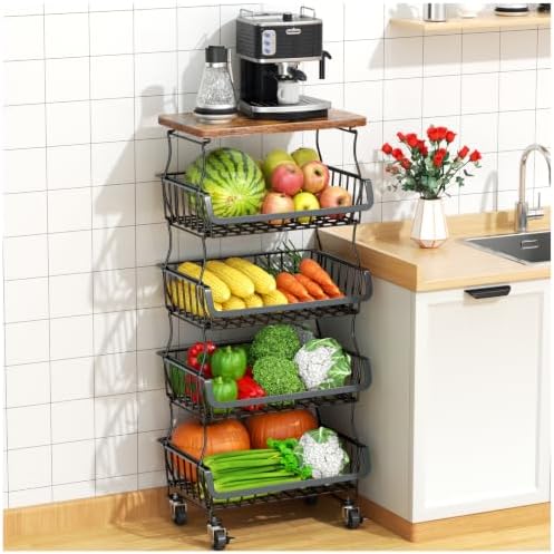 Gsiekare 5-Tier Fruit and Vegetable Basket with Wheels