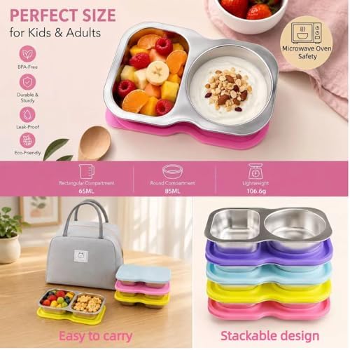 Snack Containers with Lids,5oz Stainless Steel Snack