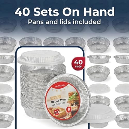 Mr Miracle Pack of 40 Disposable Aluminum Foil Pans with Clear Lids