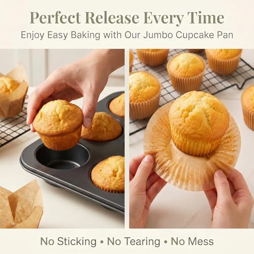 Jumbo Muffin Pan 2 Pack, Extra Large Muffin Tin 6 Cup Includes 100