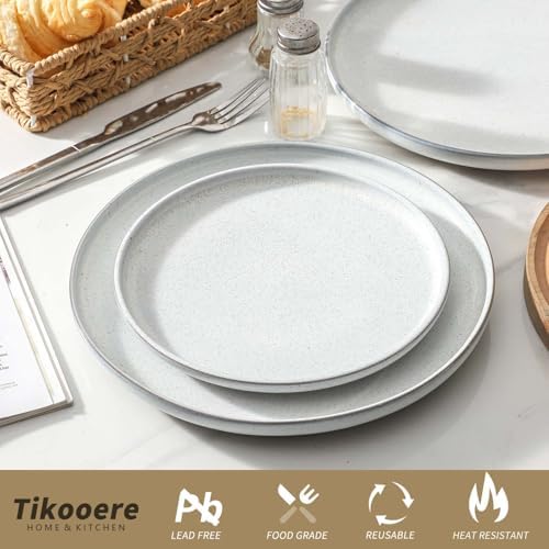10 Inch Ceramic Dinner Plates Set of 4, Glacier White, High Edges