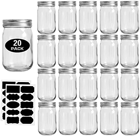 Rainforce 12 oz Mason Jars with Silver Lids, 20 Pack