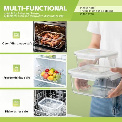 Extra Large Glass Storage Containers with Lids, 4 Pack