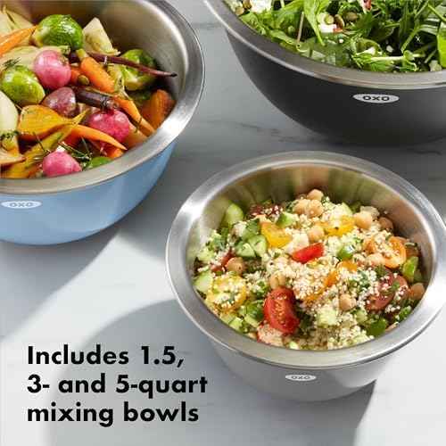 OXO Good Grips 3-Piece Stainless Steel Mixing Bowl Set - Blue & Gray
