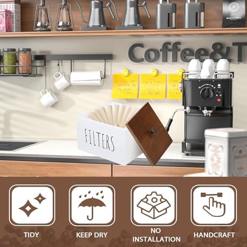 Wooden Coffee Filter Holder - Container With Lid, Rustic Dispenser