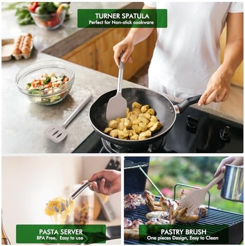HOTEC 14-Piece Khaki Silicone Utensil Set