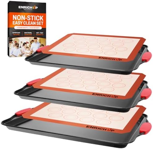 ENRICH UP Baking Pans Set 6-Pc Nonstick Cookie Sheets with Silicone