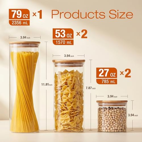 HomArtist Glass Jars with Bamboo Lids [Muti Size Set of 5], Glass