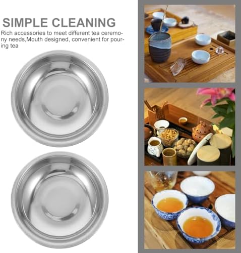 PRETYZOOM Tea Bag Holder Dish Set of 6 Stainless Steel Round Saucer