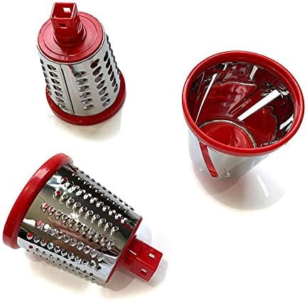 Manual Rotary Potato Grater with 3 Interchangeable Blades, Red