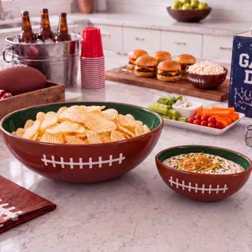 Domensi Ceramics 2 Tier Football Chip and Dip Bowl Serving Set with Stand