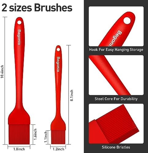 Begonia Silicone Basting Pastry Brush,2pcs 10+8 inch BBQ Sauce