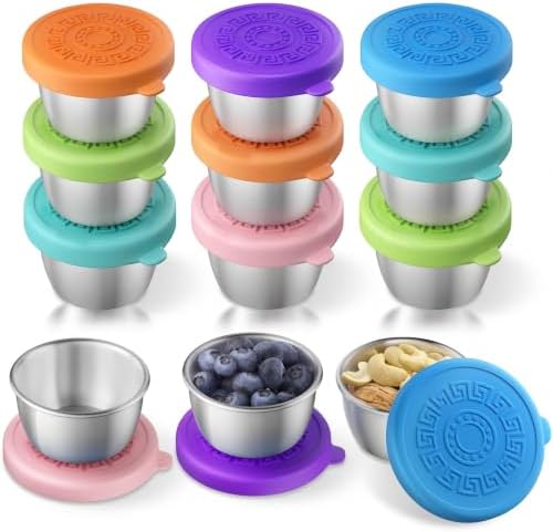 12 Pack Sauce Containers, 1.6 Oz Leakproof Sauce Cups with Lids