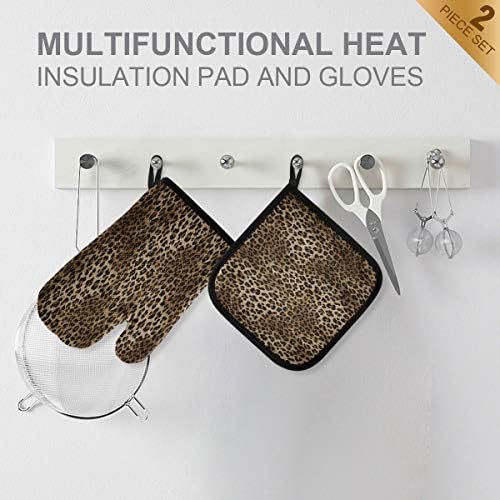 QMXO Animal Leopard Skin Oven Mitts Quilted Cotton Lining Potholders
