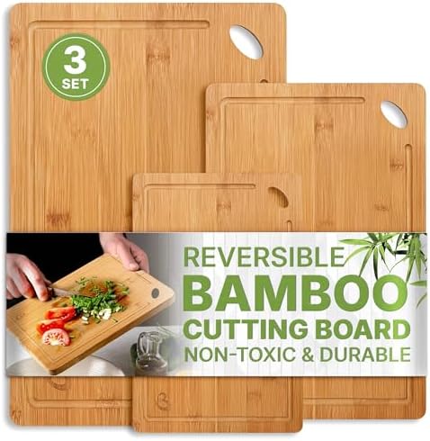 Wood Cutting Boards Set of 3 – Non-Toxic Bamboo Chopping Boards for