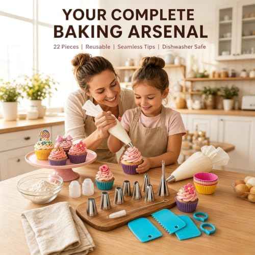 22pc Reusable Piping Bags and Tips Set -Cotton Pastry Bags, piping kit