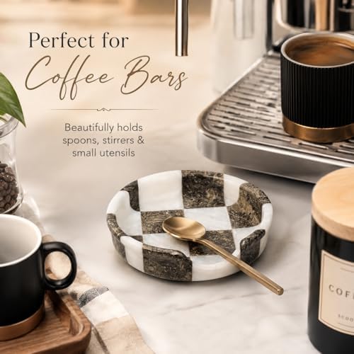 Marble Spoon Rest for Stove Top - Checkered Kitchen Utensil Holder