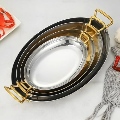 Oval Spanish Paella Pan Stainless Steel Frying Pan with Dual Handle