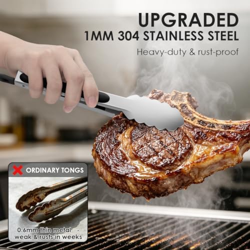 Hotec Stainless Steel Kitchen Tongs, Set of 2, 9"