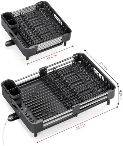 TOOLF Expandable Dish Drying Rack, Standard, Black