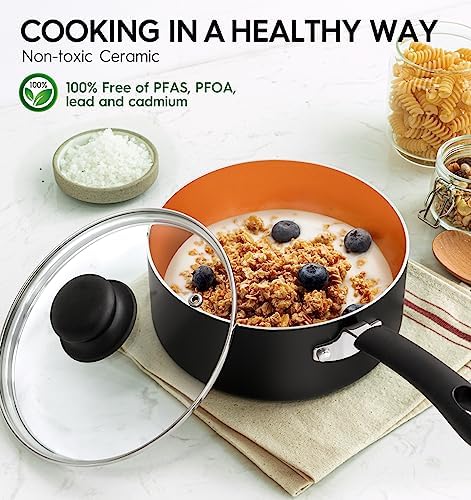 MICHELANGELO Nonstick Sauce Pan with Lid 1QT, 2QT & 3QT, Ceramic