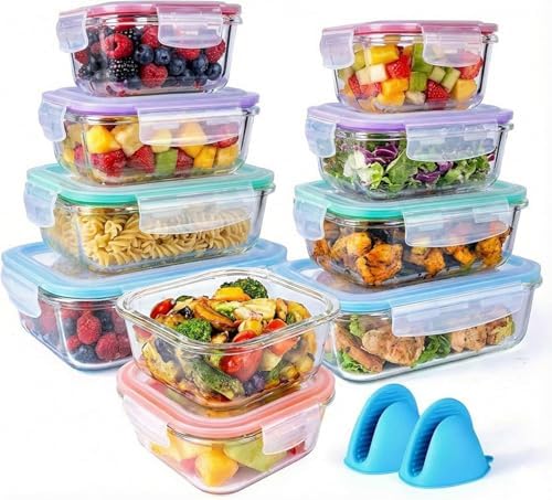 20 Pc Glass Food Storage Containers with Snap Lock Lids