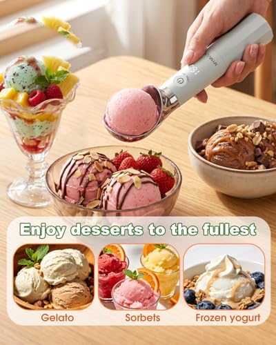 MYMULIKE Heated Ice Cream Scoop, Icecream Scoop Rechargeable with 3
