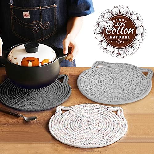 12" Pure Cotton Trivets Set with 0.35" Thick (3 Pcs, Grey)