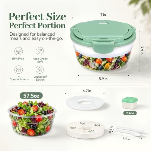 JSLOVE Salad Container for Lunch 58oz, Bento Box Adult with 4
