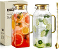2 Pack 2.2 Liter/75 oz Square Classic Stripes Glass Pitcher with Lid