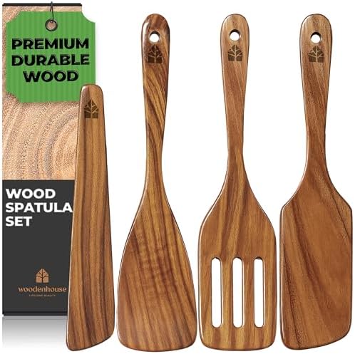 13-Piece Teak Wood Utensil Set with 4-Piece Spatula Set