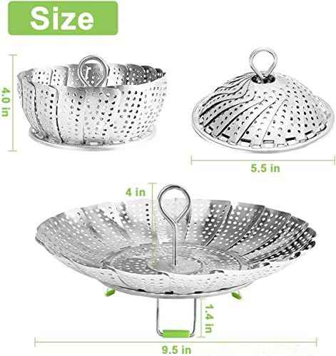 Stainless Steel Steamer Basket, Vegetable Steamer Basket for Instant Pot, Insert for Veggie/Seafood Cooking/Boiled Eggs with Safety Tool - Adjustable Sizes to fit Various Pots (5.1" to 9.5")
