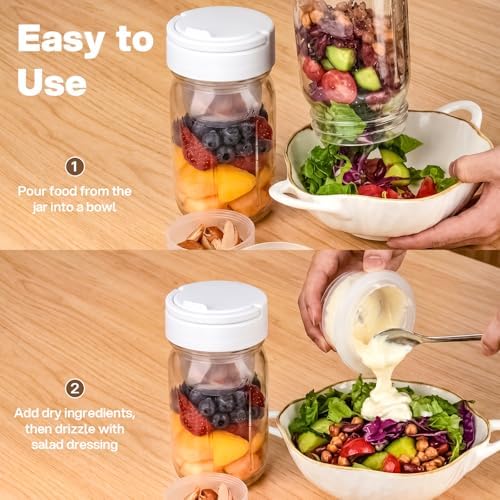 32oz Glass Salad Jars 4 pc, Meal Prep Containers with Handle 3 Divider