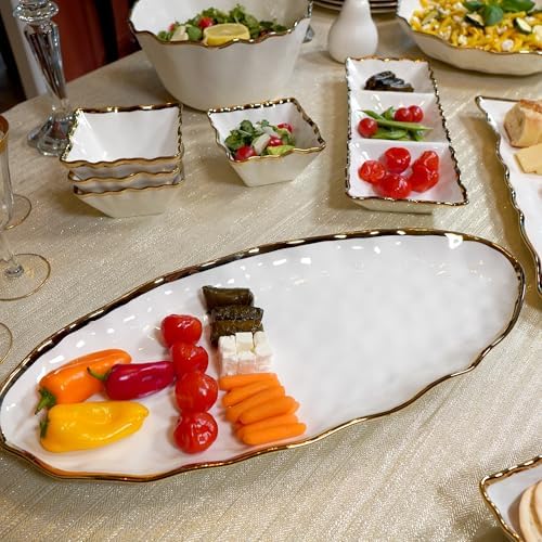 Regency Gold 19.5-Inch Porcelain Oval Fish Platter with Scalloped