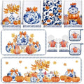 Fanfanwin 10 Pcs Fall Pumpkin Kitchen Decor Set Blue and White