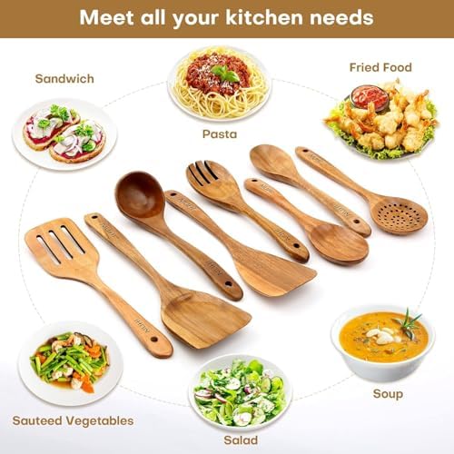 AIUHI 8-Piece Teak Wood Kitchen Utensil Set