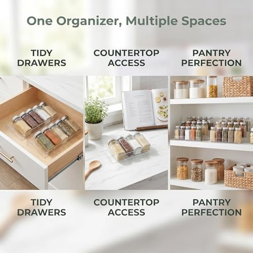 Luxshiny 4pcs Expandable Acrylic Spice Rack Drawer Organizer, 4 Tier