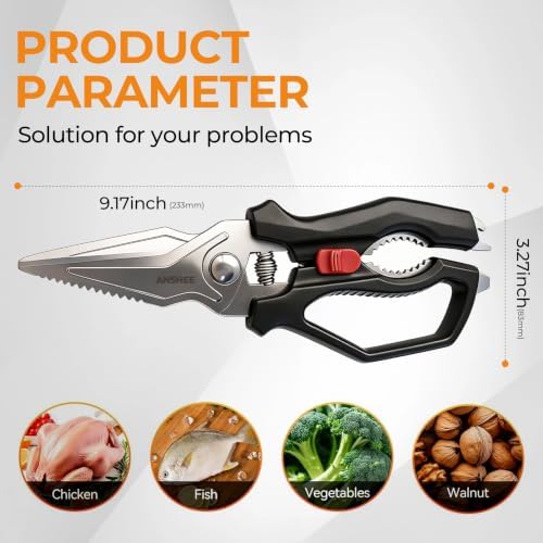 ANSHEE Heavy Duty Kitchen Scissors, Poultry Shears for Meat & Bone