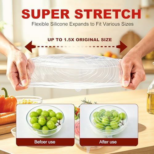 Reusable Silicone Stretch Fresh-Keeping Lids, 6 Sizes