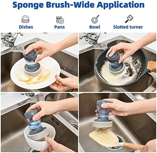 Dish Scrubber Brush with Soap Dispenser, 2 Brushes