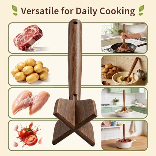 2-Piece Teak Wood Ground Beef Masher and Spatula Set